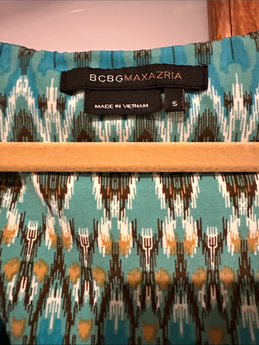 BCBGMaxAzria Teal and White Patterned Twist-Front Midi Dress - Picture 2 of 7